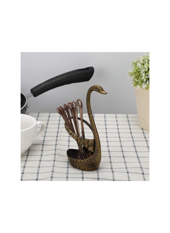 WYBOT - 6pcs Coffee Spoon Set with Swan Spoons Holder, Stainless Steel Serving Utensils for Dinner Table Party Buffet Bar Decoration - Image 1