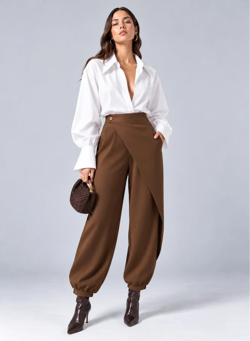 Ginger Assymetric Overlay Wide Leg Pants