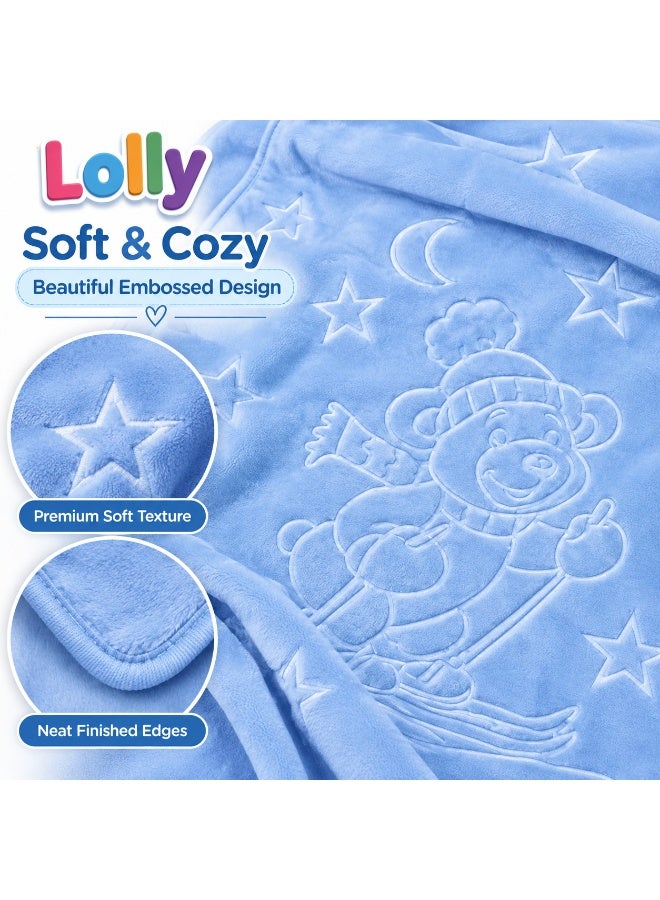 لولي بطانية بيبي Lolly زرقاء 90 × 120 سم – بطانية حديثي الولادة والرضع للسرير والراحة والاستخدام اليومي - Image 4