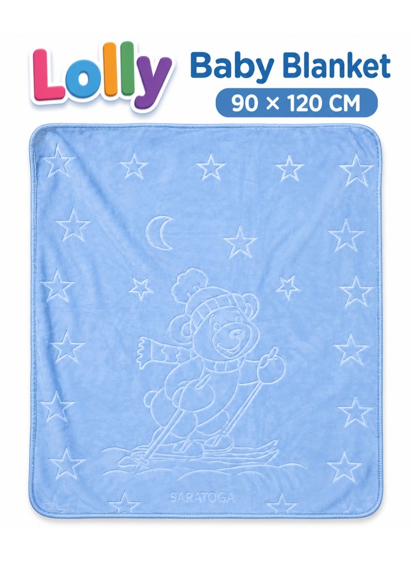 لولي بطانية بيبي Lolly زرقاء 90 × 120 سم – بطانية حديثي الولادة والرضع للسرير والراحة والاستخدام اليومي - Image 2