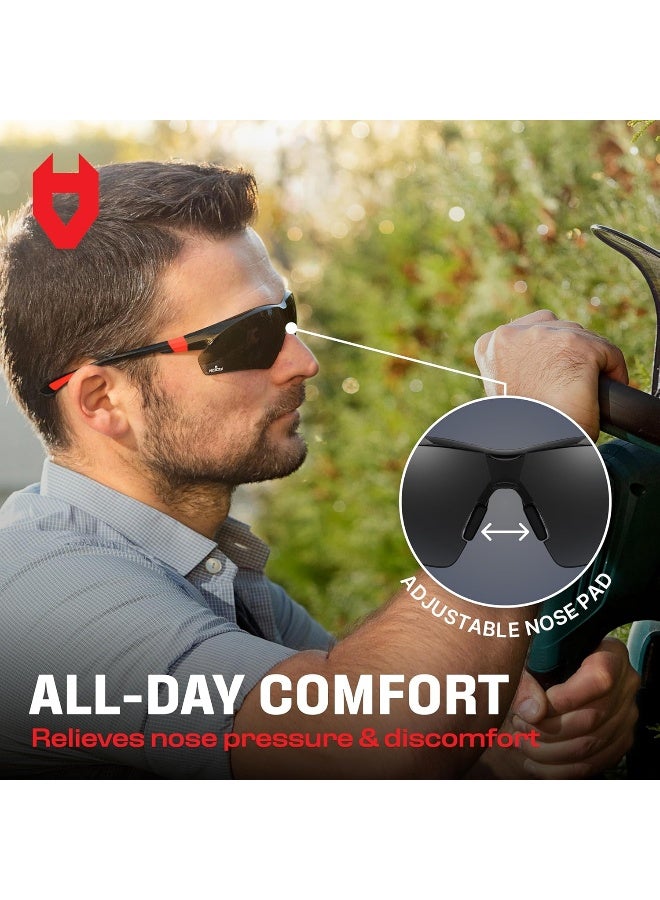 NoCry NoCry Work & Sports Safety Sunglasses - with Green Tinted Anti Scratch Wrap-Around Lenses, Non-Slip Grips, UV 400 Protection, Adjustable Fit, Black & Red Frames  - Image 3