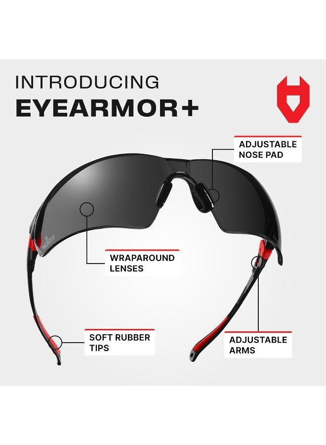 NoCry NoCry Work & Sports Safety Sunglasses - with Green Tinted Anti Scratch Wrap-Around Lenses, Non-Slip Grips, UV 400 Protection, Adjustable Fit, Black & Red Frames  - Image 2