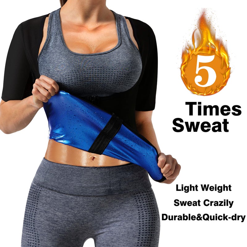 DYUAI Sauna Shirt for Women Sauna Suit for Women Waist Trainer Sauna Sweat Vest Workout Body Shaper Zipper(6005-01-L) - Image 2
