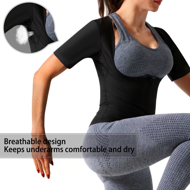 DYUAI Sauna Shirt for Women Sauna Suit for Women Waist Trainer Sauna Sweat Vest Workout Body Shaper Zipper(6005-01-L) - Image 5