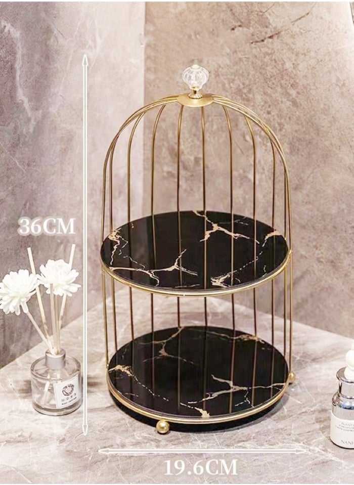 Kutis 1-Piece Metal Desktop Makeup Organizer Box Storage Box For Bathroom Home Storage Black Golden 36x19.6 cm  - Image 2