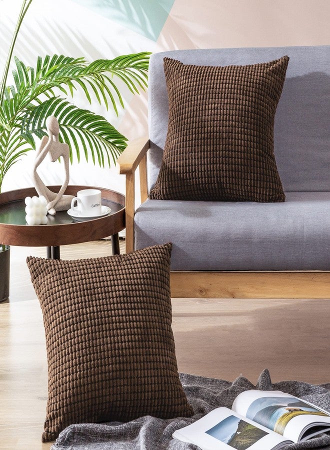 CaliTime Throw Pillow Covers Pack of 2 Comfy Corduroy Corn Striped Waffle Decorative Cushion Cases for Couch Sofa Bed Farmhouse 20 X 20 Inches Brown - Image 2
