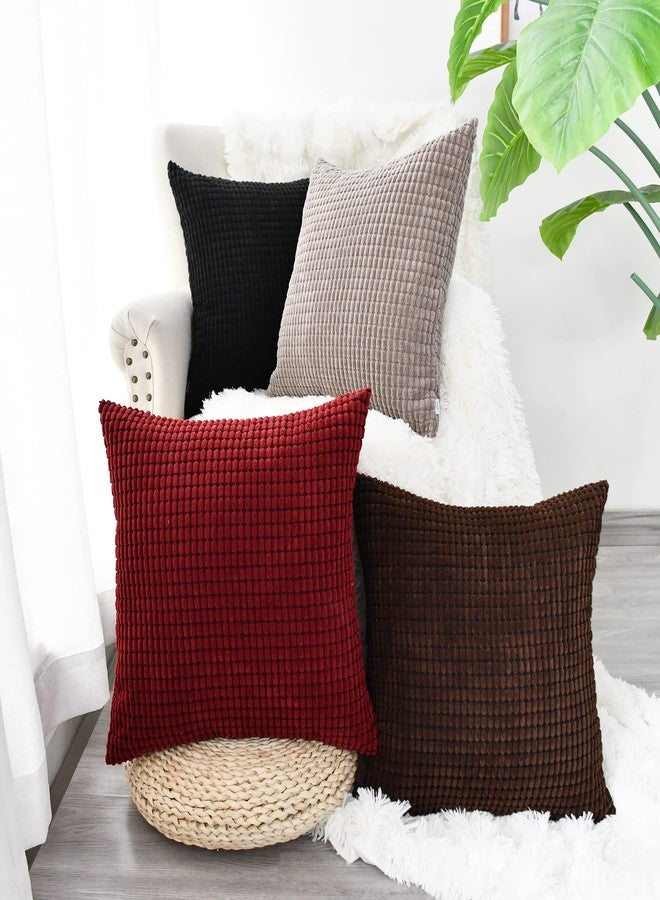 CaliTime Throw Pillow Covers Pack of 2 Comfy Corduroy Corn Striped Waffle Decorative Cushion Cases for Couch Sofa Bed Farmhouse 20 X 20 Inches Brown - Image 4