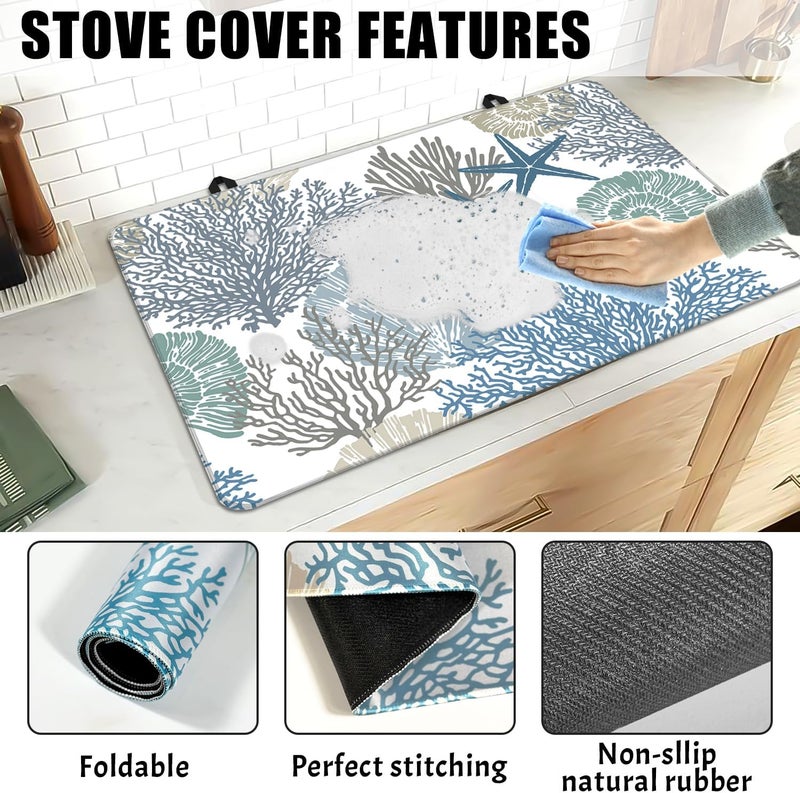 Seimip Nautical Coastal Stove Top Cover, Seashell Starfish Gas Stove Top Cover for Kitchen Decoration Pad Summer Starfish Non-Stick Washable Cooktop Covers Countertop Protector Keep Stove Clean White - Image 5
