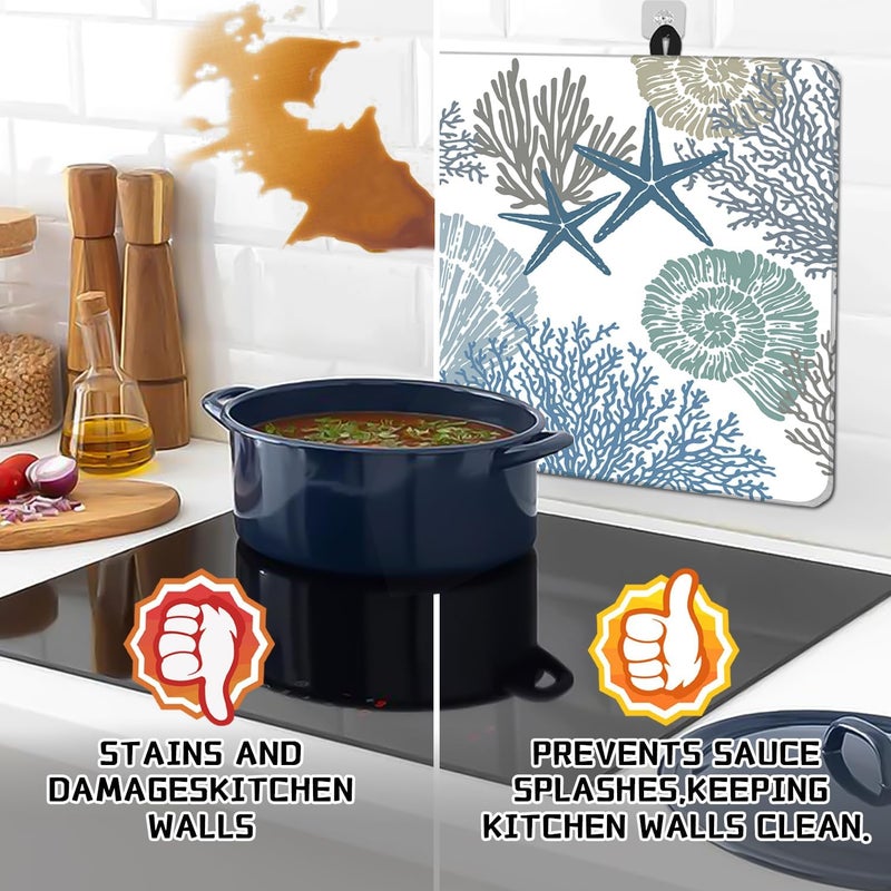 Seimip Nautical Coastal Stove Top Cover, Seashell Starfish Gas Stove Top Cover for Kitchen Decoration Pad Summer Starfish Non-Stick Washable Cooktop Covers Countertop Protector Keep Stove Clean White - Image 4