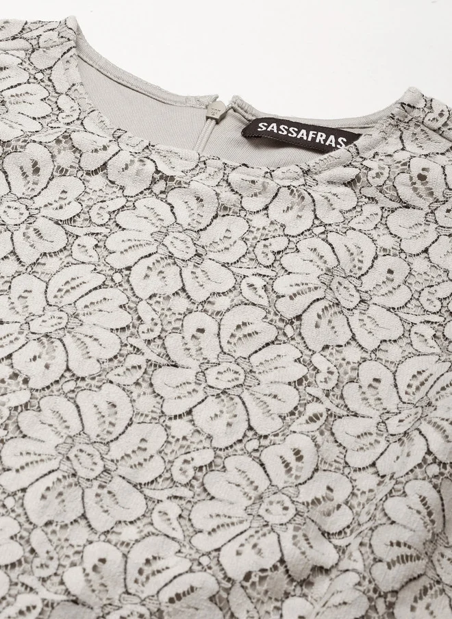 SASSAFRAS Beige Floral Cut-Out Dress for Women