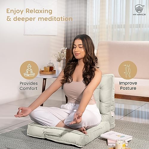 MY ARMOR Floor Cushions 50x50x10 Cm, Chair Cushions for Sitting | Seat Cushion for Yoga, Pooja, Meditation, Square Cushion for Office/Home Chair, Living Room | 100% Velvet - Cream - Image 4