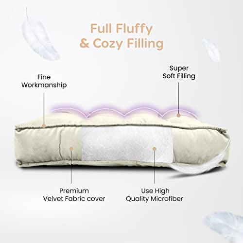 MY ARMOR Floor Cushions 50x50x10 Cm, Chair Cushions for Sitting | Seat Cushion for Yoga, Pooja, Meditation, Square Cushion for Office/Home Chair, Living Room | 100% Velvet - Cream - Image 3