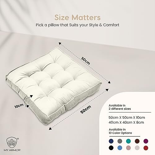MY ARMOR Floor Cushions 50x50x10 Cm, Chair Cushions for Sitting | Seat Cushion for Yoga, Pooja, Meditation, Square Cushion for Office/Home Chair, Living Room | 100% Velvet - Cream - Image 5