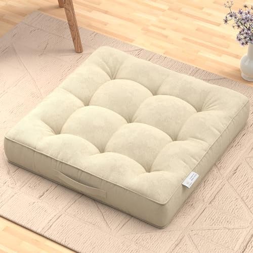 MY ARMOR Floor Cushions 50x50x10 Cm, Chair Cushions for Sitting | Seat Cushion for Yoga, Pooja, Meditation, Square Cushion for Office/Home Chair, Living Room | 100% Velvet - Cream - Image 1