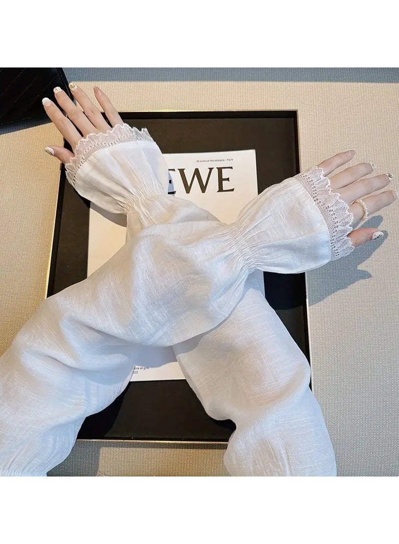 Goolsky 1 Pair Ultra-thin Ice silk Sun Protection Arms Legs Sleeves Women's Long Lace Gloves Sun UV Protection Women's Long Tulle Fingerless Gloves - Image 1