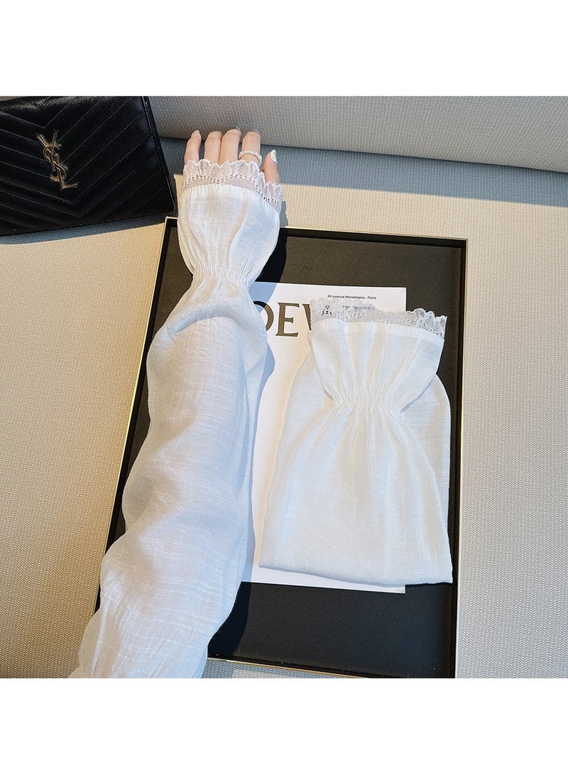 Goolsky 1 Pair Ultra-thin Ice silk Sun Protection Arms Legs Sleeves Women's Long Lace Gloves Sun UV Protection Women's Long Tulle Fingerless Gloves - Image 2