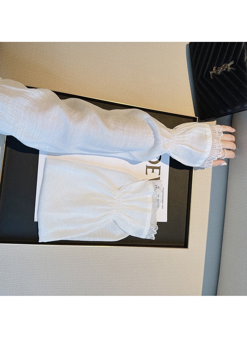 Goolsky 1 Pair Ultra-thin Ice silk Sun Protection Arms Legs Sleeves Women's Long Lace Gloves Sun UV Protection Women's Long Tulle Fingerless Gloves - Image 4