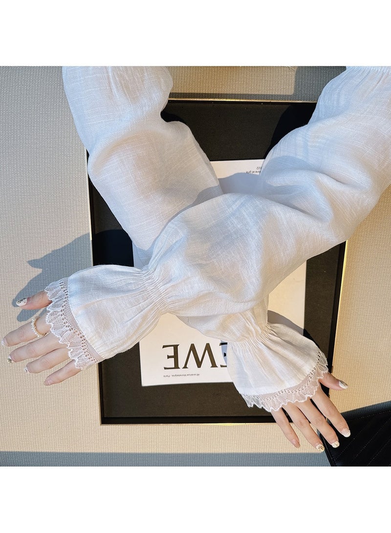 Goolsky 1 Pair Ultra-thin Ice silk Sun Protection Arms Legs Sleeves Women's Long Lace Gloves Sun UV Protection Women's Long Tulle Fingerless Gloves - Image 5