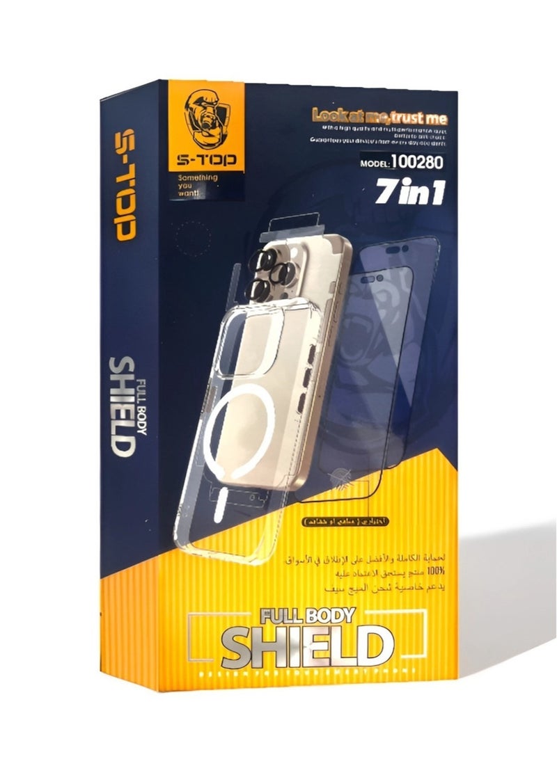 S-TOP Full protection package for iPhone S24, with screen protection and cover protection against scratches and breakage, complete protection for your device against scratches and falls (7in1), original package from S-TOP - Image 1