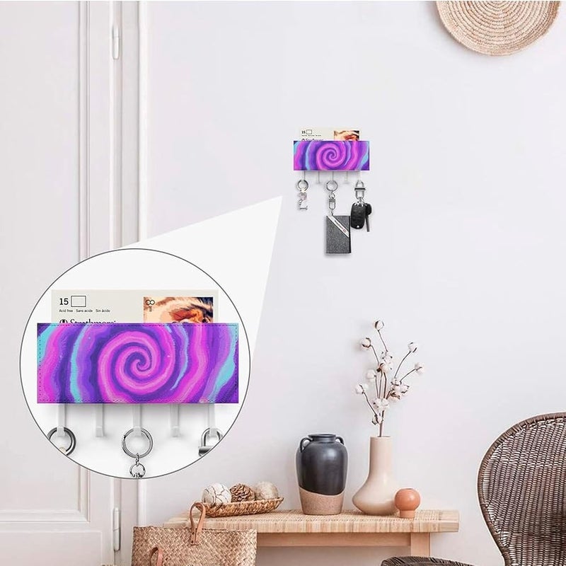 حامل مفاتيح جدار دوامة أرجواني وردي مع 5 خطافات، منظف مفاتيح من جلد البولي يوريثان، تخزين المدخل، هدية تزيين منزل - Image 5