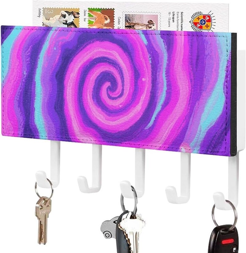 حامل مفاتيح جدار دوامة أرجواني وردي مع 5 خطافات، منظف مفاتيح من جلد البولي يوريثان، تخزين المدخل، هدية تزيين منزل - Image 2