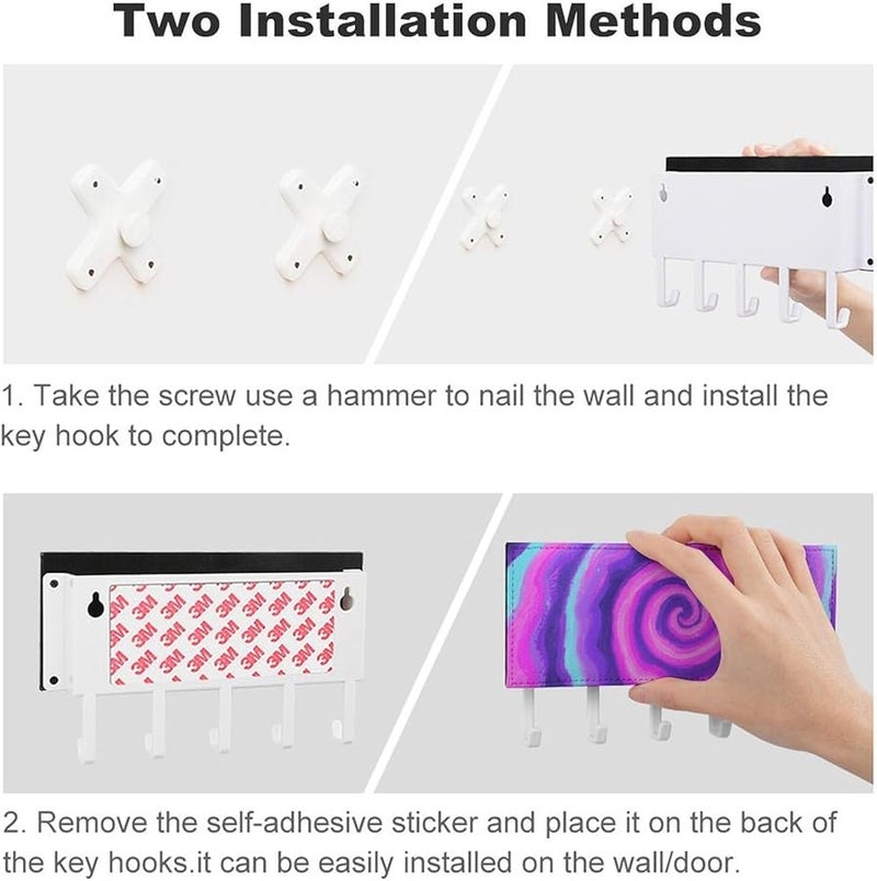 حامل مفاتيح جدار دوامة أرجواني وردي مع 5 خطافات، منظف مفاتيح من جلد البولي يوريثان، تخزين المدخل، هدية تزيين منزل - Image 4