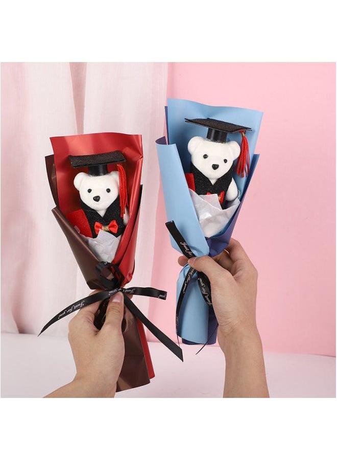 Doctor Bear Bouquet Teddy Doll Graduation Season Teacher's Day Gift Cartoon Toy For University Students Soft Plush Material-Color:Dark Blue-Height:13*30cm Single Opp Packing 24g - Image 3