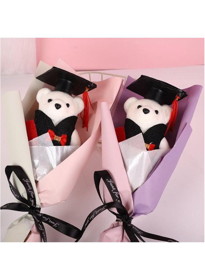 Doctor Bear Bouquet Teddy Doll Graduation Season Teacher's Day Gift Cartoon Toy For University Students Soft Plush Material-Color:Dark Blue-Height:13*30cm Single Opp Packing 24g - Image 4