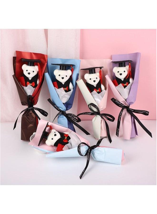 Doctor Bear Bouquet Teddy Doll Graduation Season Teacher's Day Gift Cartoon Toy For University Students Soft Plush Material-Color:Dark Blue-Height:13*30cm Single Opp Packing 24g - Image 2