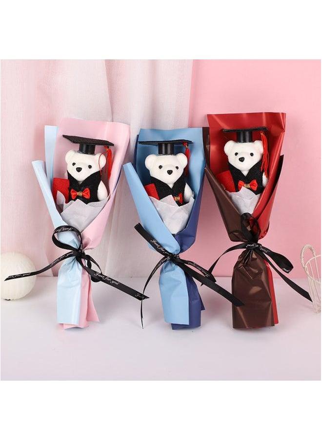 Doctor Bear Bouquet Teddy Doll Graduation Season Teacher's Day Gift Cartoon Toy For University Students Soft Plush Material-Color:Dark Blue-Height:13*30cm Single Opp Packing 24g - Image 5