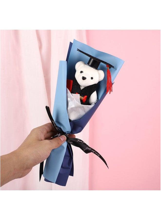 Doctor Bear Bouquet Teddy Doll Graduation Season Teacher's Day Gift Cartoon Toy For University Students Soft Plush Material-Color:Dark Blue-Height:13*30cm Single Opp Packing 24g - Image 1