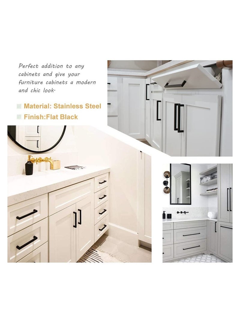 Modern Black Square Cabinet Pulls 5 Pack Stainless Steel Drawer Handles 3-3/4in Center to Center for Kitchen Bathroom - Image 3