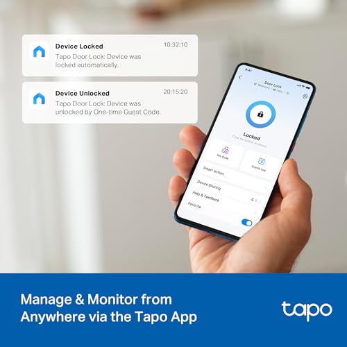 tapo قفل باب ذكي بتقنية الواي فاي من تابو - أزرار لمسية بدون مفتاح، وصول مخصص مع مراقبة عبر التطبيق، قفل تلقائي، مقاوم للعوامل الجوية IP54، درجة BHMA 3، متوافق مع أحجام الأبواب القياسية، تابو DL100 - Image 5