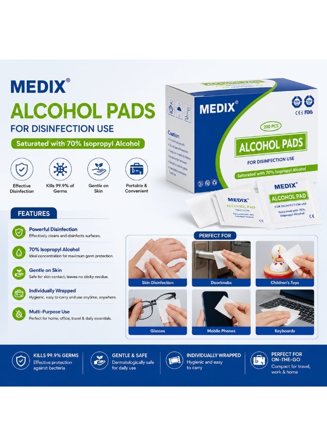 MEDIX Alcohol Prep Pads for Skin Cleaning & Preparation, Individually Wrapped Single-Use Pads - Pack of 200 - Image 5