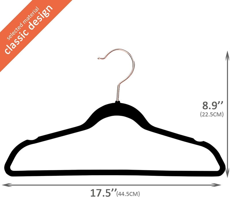 ZEPOLI Velvet Hangers 30 Pack, Non Slip Hangers with Rose Gold Color Swivel Hook, Slim Hangers Space Saving,Premium Velvet Hangers for Closet, Heavy Duty Velvet Hangers,Black - Image 3