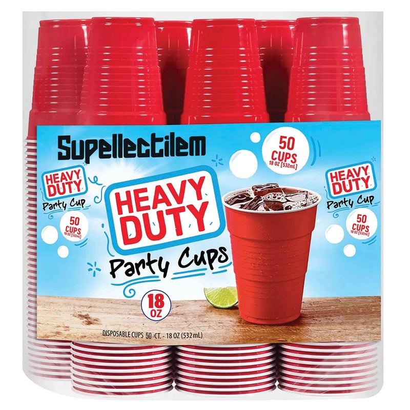 Supellectilem Red Plastic Disposable Cups  18 Oz 50 Ct  Heavy Duty Large Party Cold Drink Plastic Cups Disposable