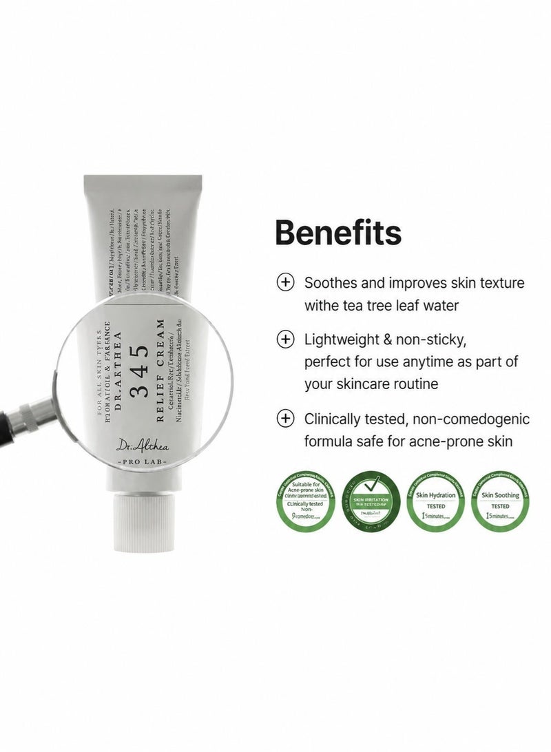 Dr.Althea 345 Relief Cream 50ml Soothing Moisturizing Face Cream with Niacinamide Ceramide Panthenol Hyaluronic Acid for Dry Sensitive Acne Prone Skin - Image 5