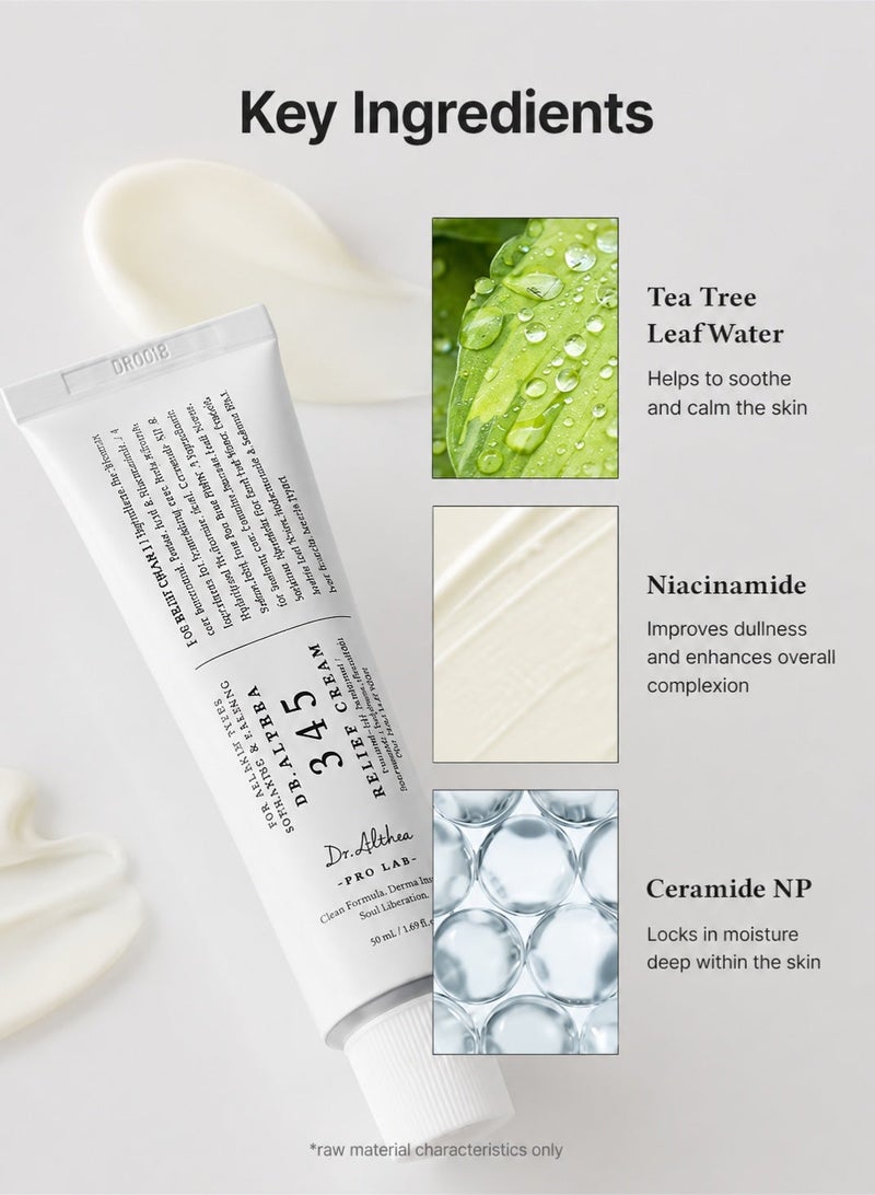 Dr.Althea 345 Relief Cream 50ml Soothing Moisturizing Face Cream with Niacinamide Ceramide Panthenol Hyaluronic Acid for Dry Sensitive Acne Prone Skin - Image 4