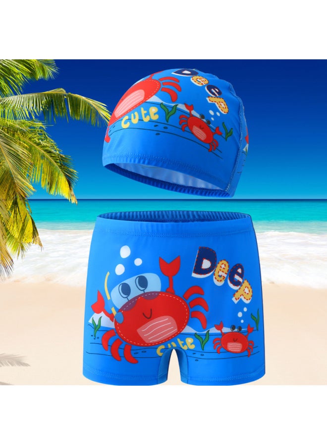 Direct Supply Children's Swimming Trunks Boys Swimming Suits Cartoon Boys Boxer Shorts Children's Swimming Suits Swimming Cap Set-Color:2301-5 Surf Shark Swimming Cap Set-