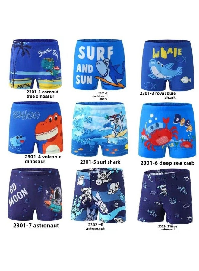 Direct Supply Children's Swimming Trunks Boys Swimming Suits Cartoon Boys Boxer Shorts Children's Swimming Suits Swimming Cap Set-Color:2301-5 Surf Shark Swimming Cap Set-