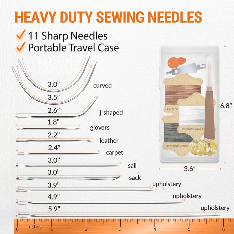 VONEEDL Upholstery Repair Kit: Waxed Sewing Thread (3 Colors) & Heavy Duty Needles (11 PCS) for Leather, Canvas & Quilting Thread - Image 4