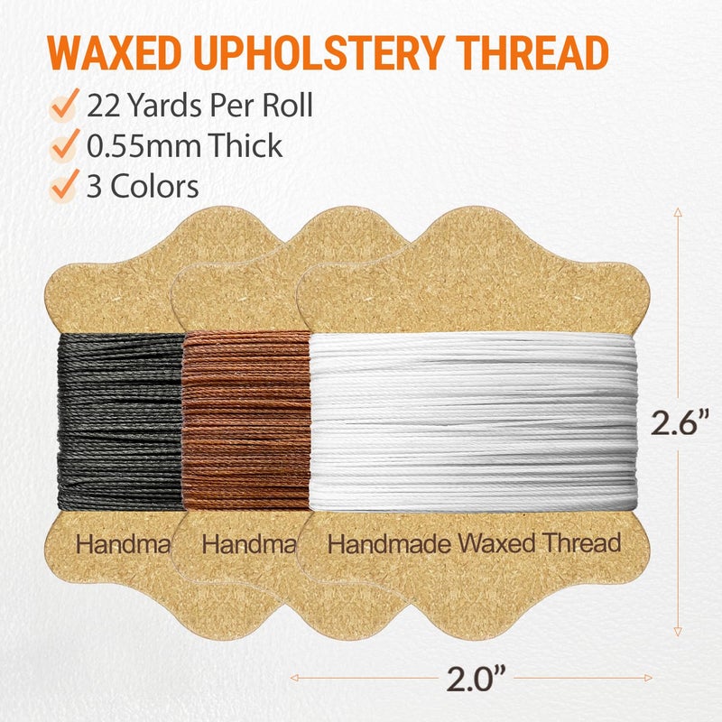 VONEEDL Upholstery Repair Kit: Waxed Sewing Thread (3 Colors) & Heavy Duty Needles (11 PCS) for Leather, Canvas & Quilting Thread - Image 3