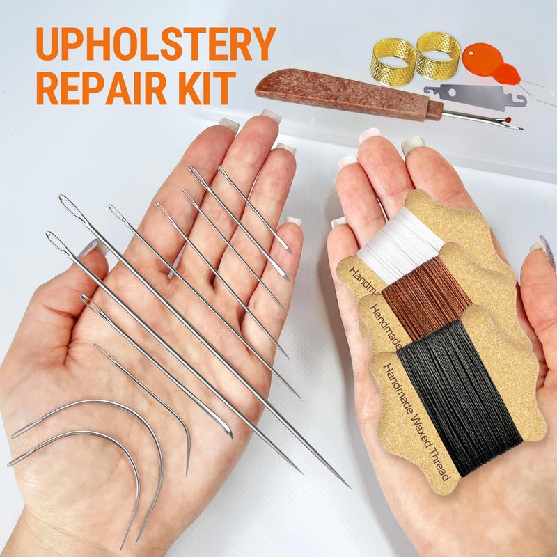 VONEEDL Upholstery Repair Kit: Waxed Sewing Thread (3 Colors) & Heavy Duty Needles (11 PCS) for Leather, Canvas & Quilting Thread - Image 2