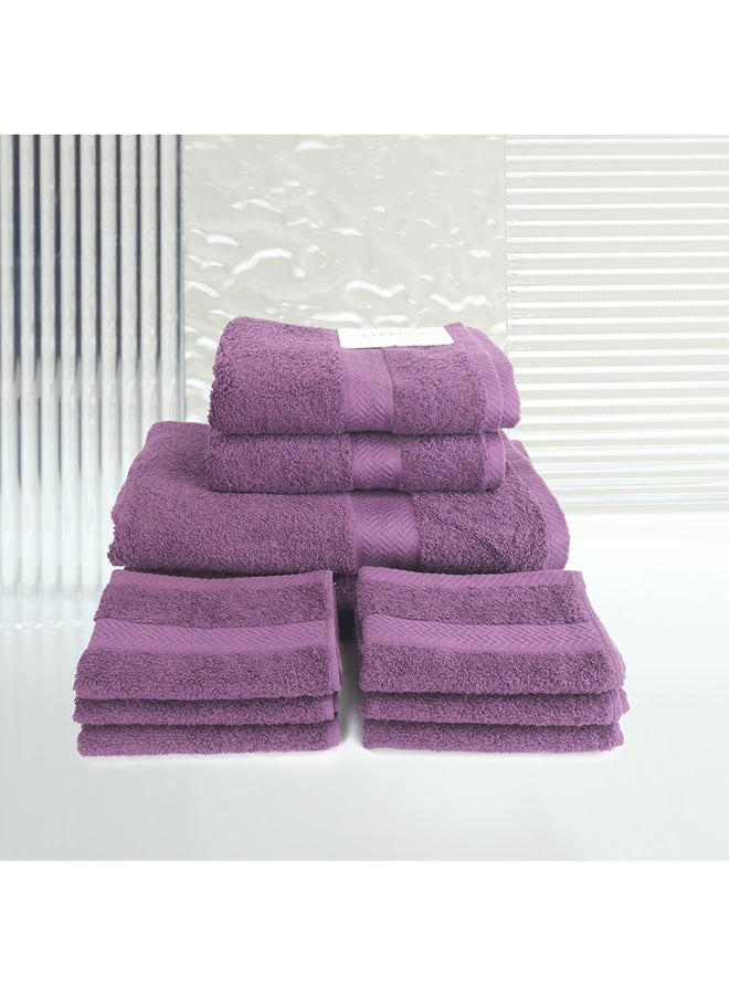 White Rose 10 Pcs MATRIX Dyed Towel set 500 GSM 100% Cotton Terry Zic Zac Border 2 Bath Towel (70x140) cm, 2 Hand Towel (50x90) cm, & 6 Face Towel (33x33) cm Soft Feel Highly Absorbent Dark Purple Color  - Image 4