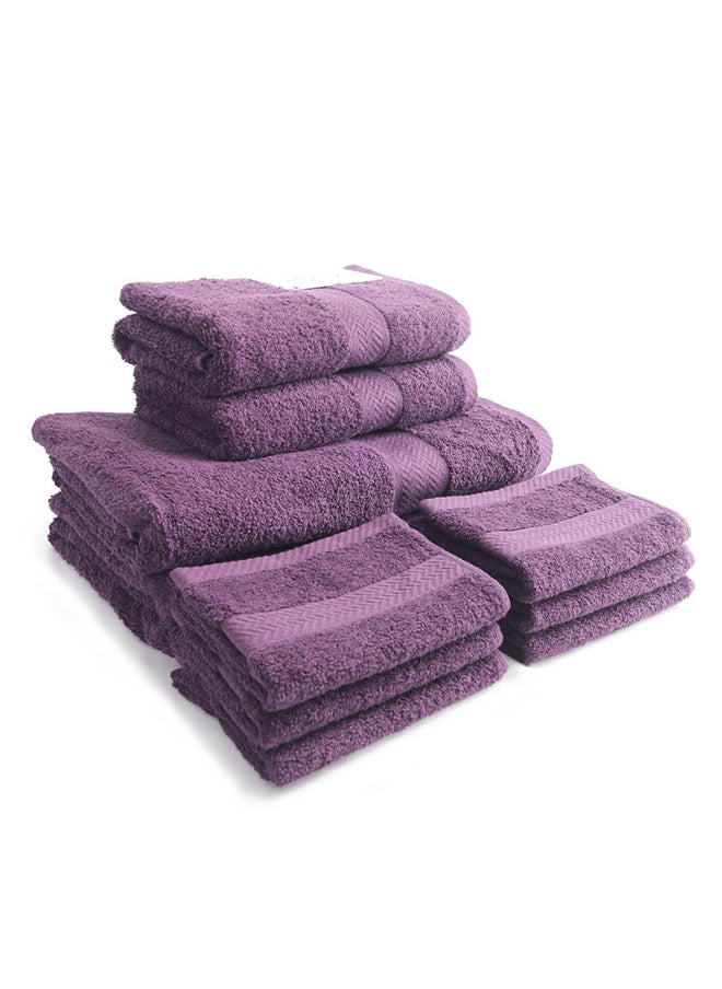 White Rose 10 Pcs MATRIX Dyed Towel set 500 GSM 100% Cotton Terry Zic Zac Border 2 Bath Towel (70x140) cm, 2 Hand Towel (50x90) cm, & 6 Face Towel (33x33) cm Soft Feel Highly Absorbent Dark Purple Color  - Image 5