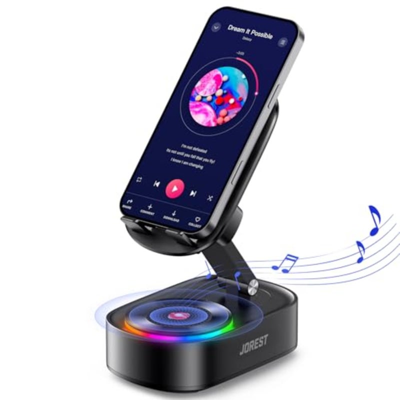 Wireless Induction Speaker, Cell Phone Stand with Bluetooth Audio, Phone Speaker Amplifier Foldable for iPhone, Android, iPad, Birthday Gifts for Men Women Teenage Boy Dad Father - Image 1