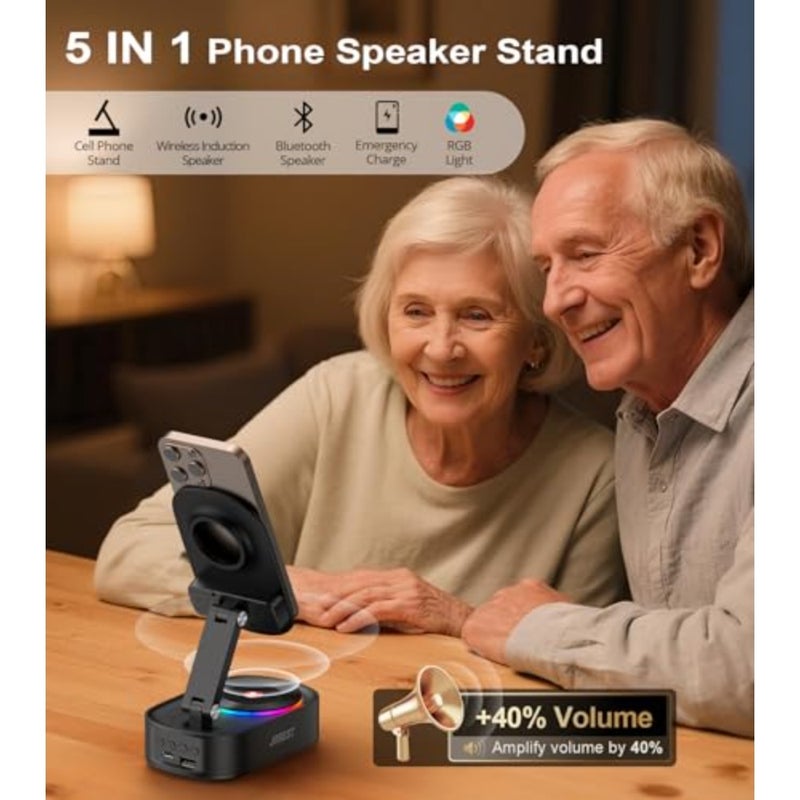 Wireless Induction Speaker, Cell Phone Stand with Bluetooth Audio, Phone Speaker Amplifier Foldable for iPhone, Android, iPad, Birthday Gifts for Men Women Teenage Boy Dad Father - Image 3