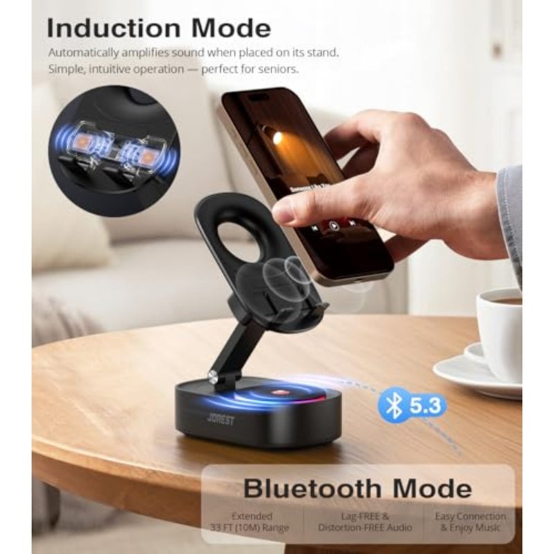Wireless Induction Speaker, Cell Phone Stand with Bluetooth Audio, Phone Speaker Amplifier Foldable for iPhone, Android, iPad, Birthday Gifts for Men Women Teenage Boy Dad Father - Image 2
