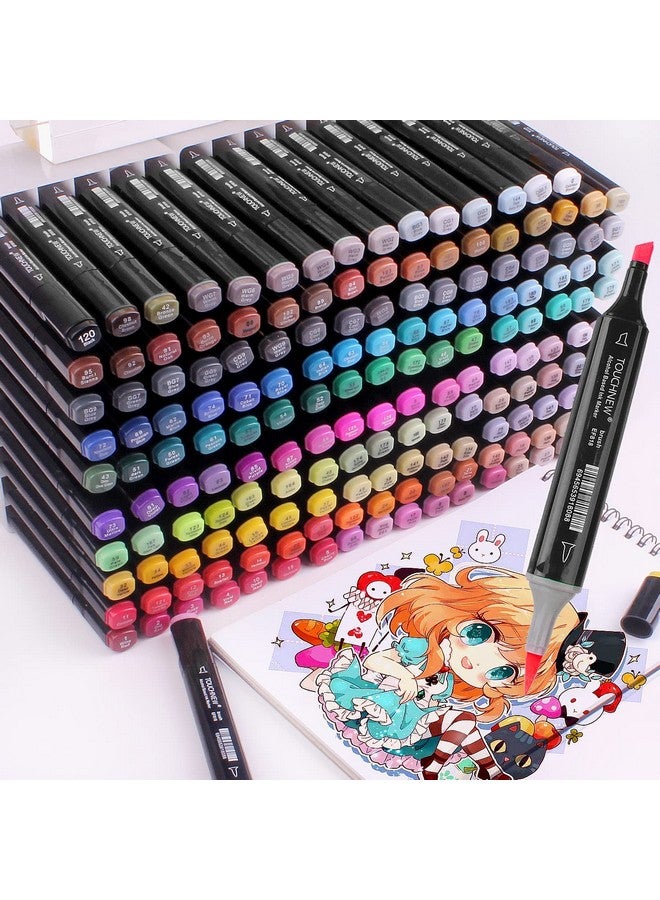 EMNDR 120 Color Dual Tip Art Markers Set Brush & Chisel Sketch Marker for Adult Coloring Calligraphy and Illustration Markers Drawing Pen for Kids Colour Pens (120 Pcs, Black) - Image 1