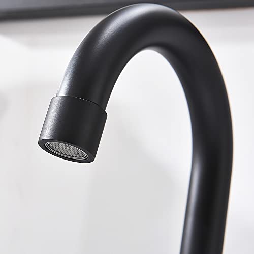 Phiestina 8 Inch 3-Hole Low-Arch 2-Handle Widespread Bathroom Faucet with Valve and Metal Pop-Up Drain Assembly,Matte Black, WF15-1-MB - Image 4